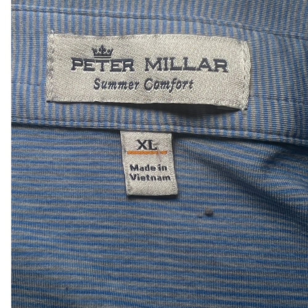 Peter Millar Summer Comfort Polo Shirt Mens XL Blue Micro Stripe Golf